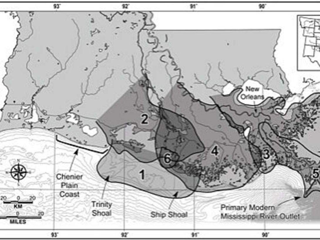 Lobes of the Mississippi River (Source: modified from Draut et al., 2005).